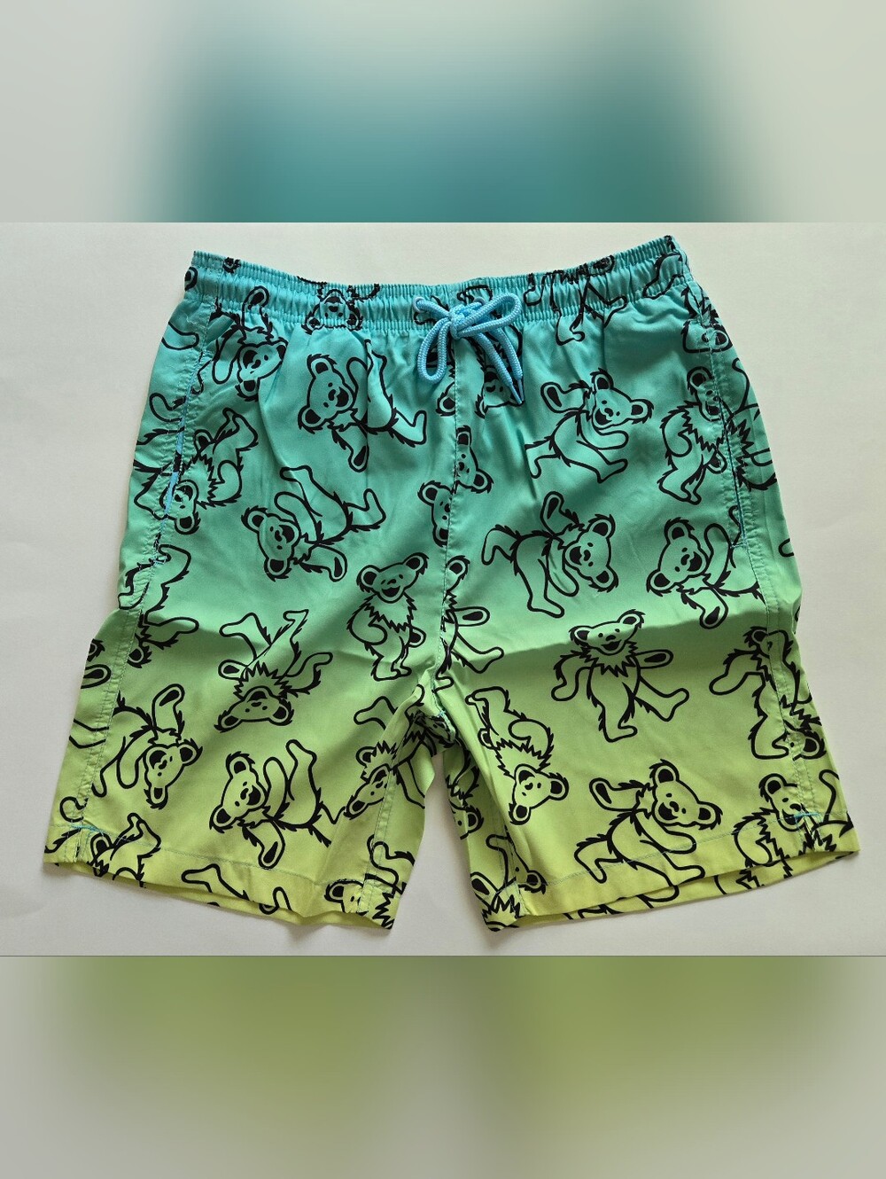 NEW Grateful Dead Dancing Bears Men's Small Ombre Swim Trunk Shorts Teal Green